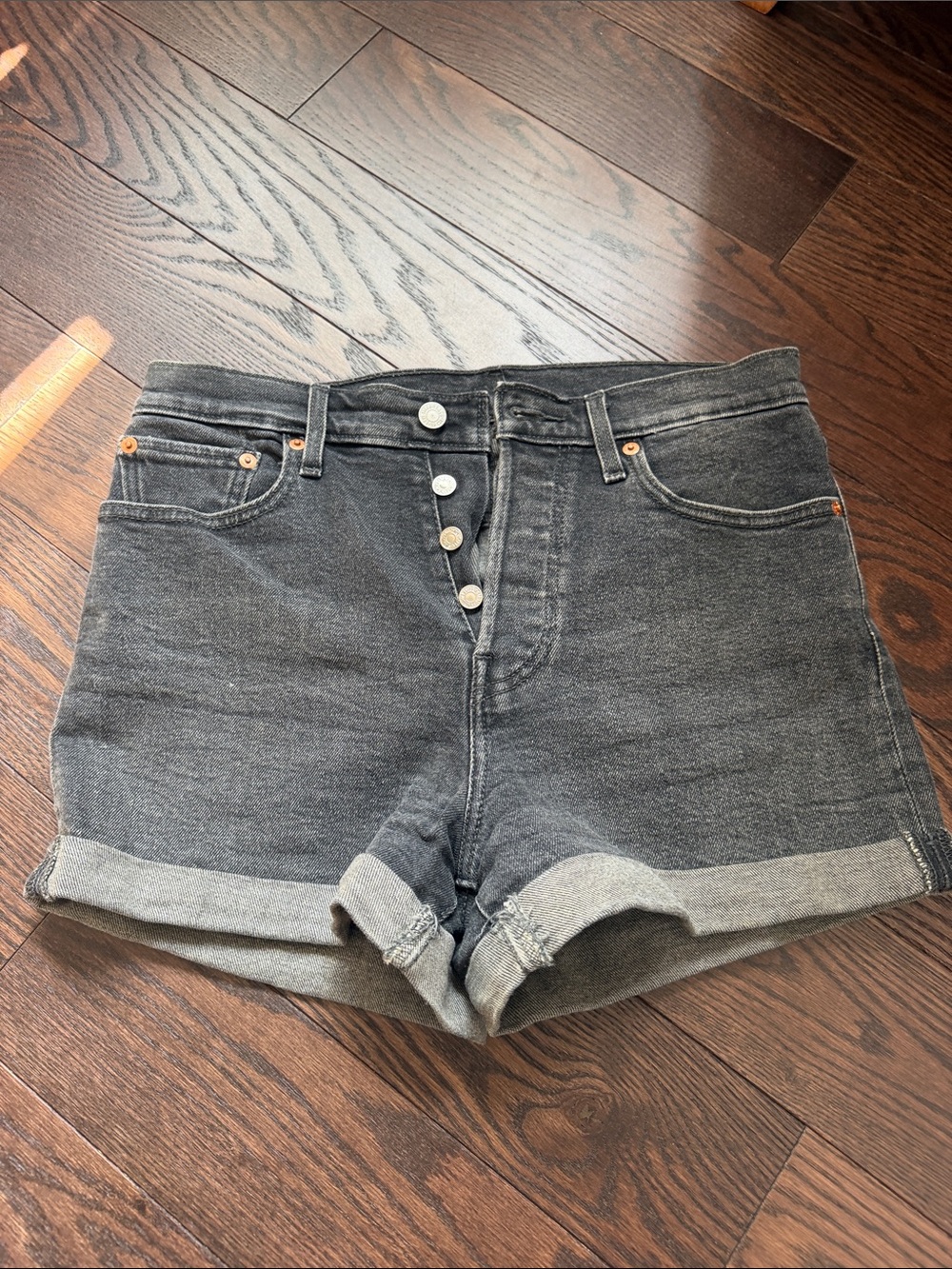 Levi's Black High-Rise Button-Fly Rolled Hem Jean Shorts